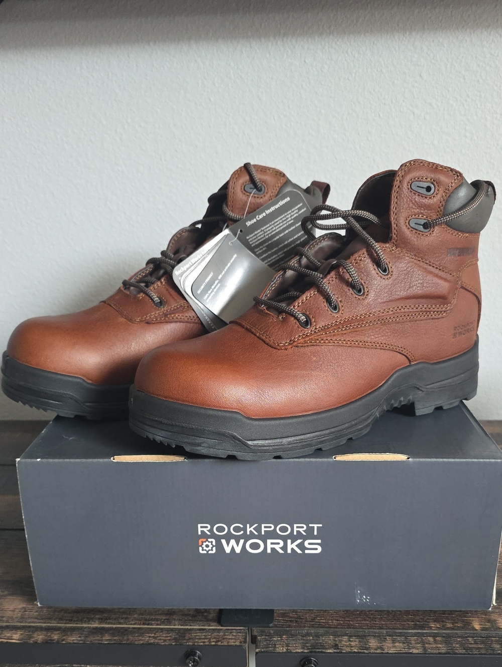 Rockport Brown Leather Work Boots with Black Outsole